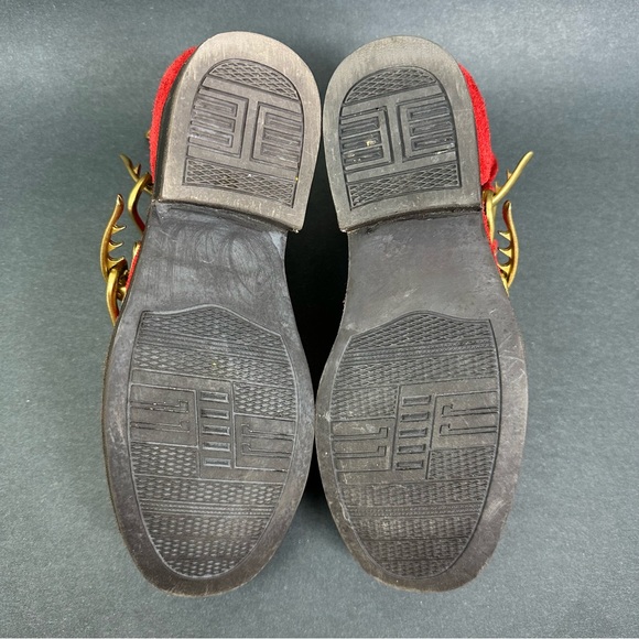 Jeffrey Campbell Flashing Red Suede Gold Buckles Heeled Zip Up Boots US Size 7 - Picture 5 of 9